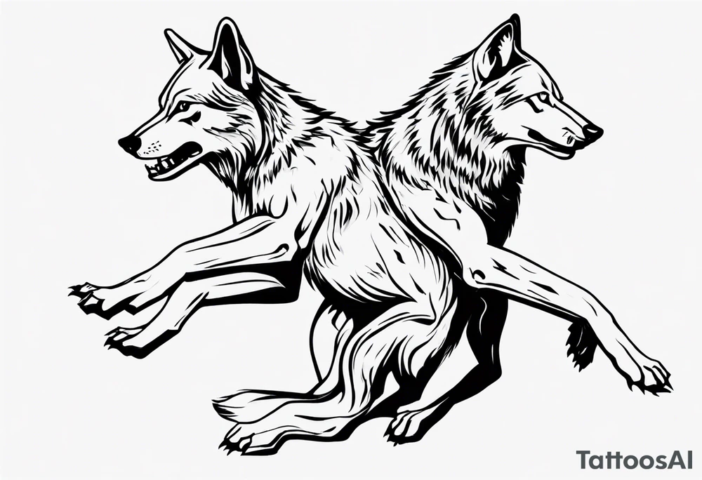 two wolves dancing the tango. extremely simplified tattoo idea