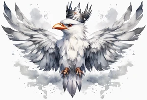 a solitary white thunderbird wearing a grey crown tattoo idea
