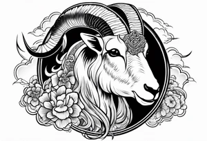 asian goat tattoo with japanese clouds tattoo idea