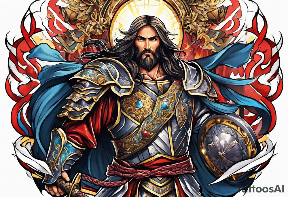 The armor of Jesus Christ fight off evil spirit tattoo idea