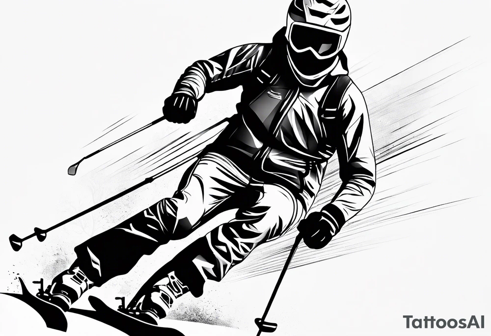 Skier in motion, fine line, more abstract tattoo idea