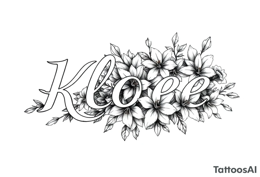 the name kloee surrounded by floral Lillie's in or around name tattoo idea