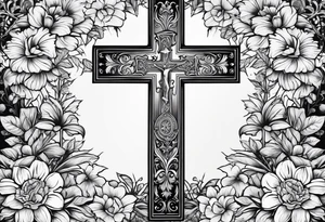 A wood cross with flowers surrounding it tattoo idea