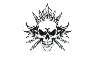 ornate skull adorned with crown of daggers and fire tattoo idea