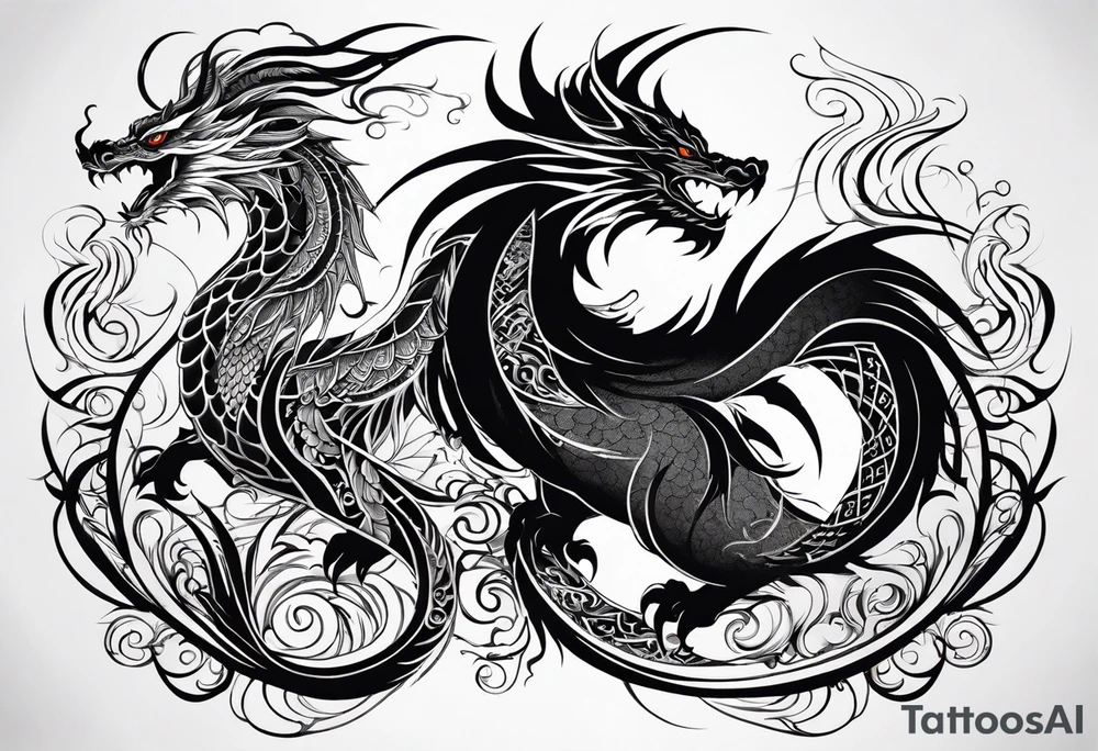 majestic  dragon and phoenix  in harmony and balance tattoo tattoo idea