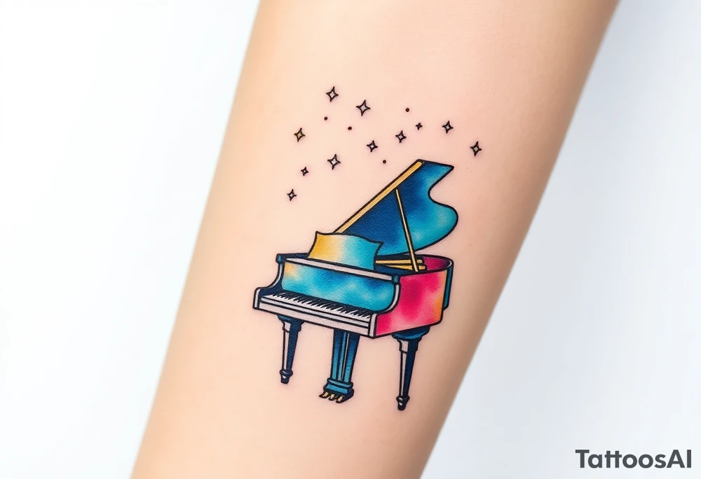 Grand piano under stars tattoo idea