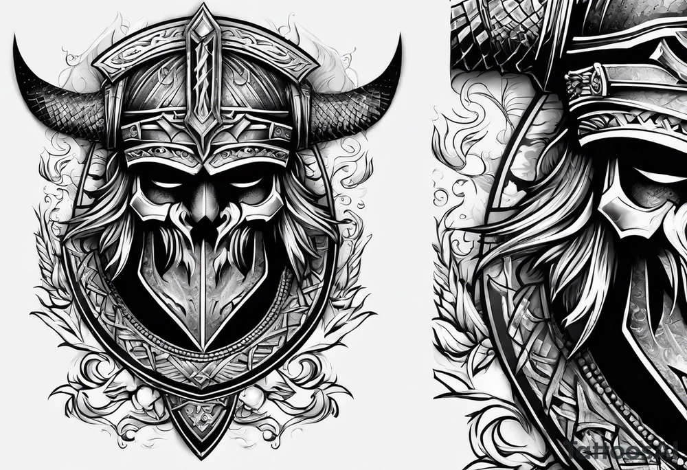 Valhalla sword shield axe armour tattoo idea