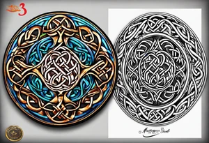 Small circular 3d colored shoulder Celtic tattoo tattoo idea