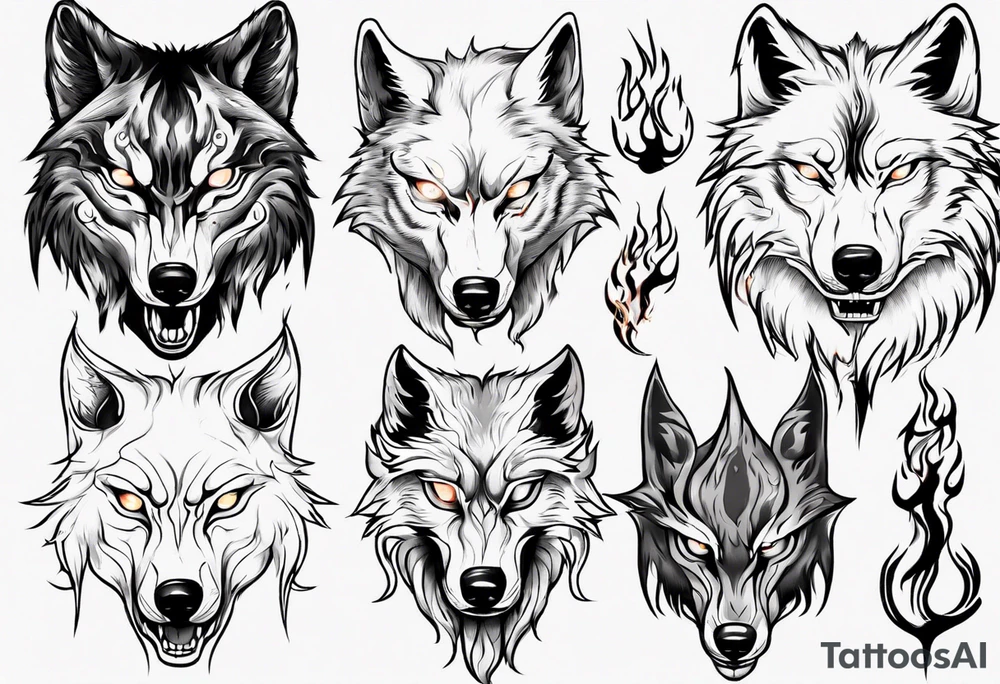 wolf with fire eyes tattoo idea