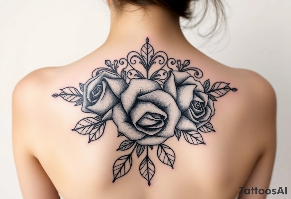 Roses with filigree background tattoo idea