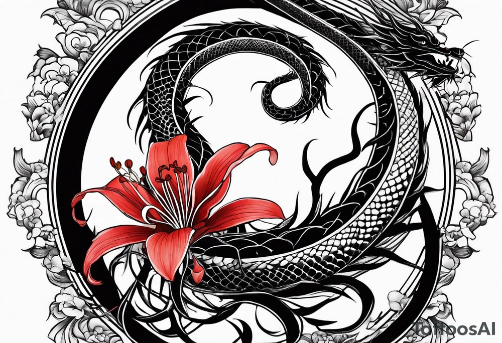 Red Spider Lily, Black Dragon tattoo idea