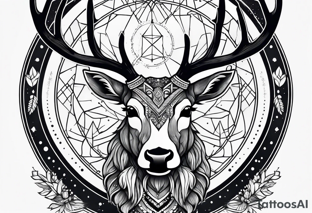 Strong deer with antlers with universe as eyes tattoo idea