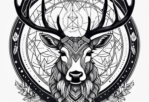 Strong deer with antlers with universe as eyes tattoo idea