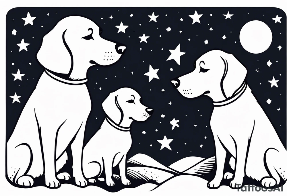 3 dogs looking up at the night sky tattoo idea