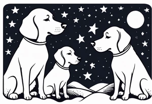 3 dogs looking up at the night sky tattoo idea