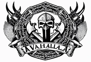 Valhalla round shield axe barbed wire chains tattoo idea