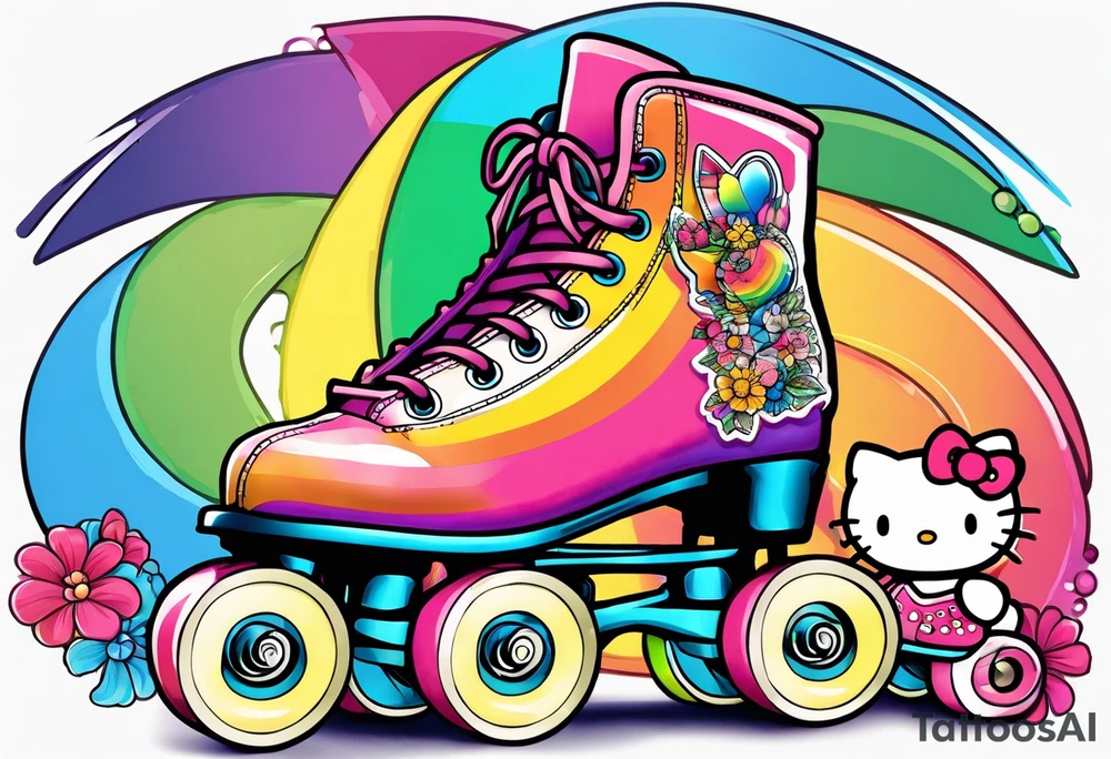 cute,  rainbow roller skates tattoo idea