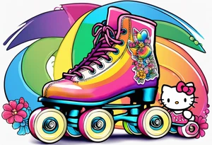 cute,  rainbow roller skates tattoo idea