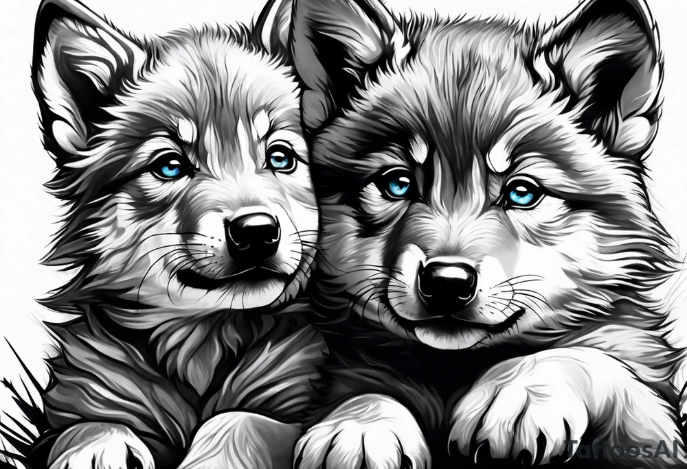 2 wolf cubs adoring and cute (one female, one male) tattoo idea