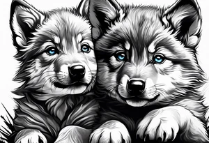 2 wolf cubs adoring and cute (one female, one male) tattoo idea