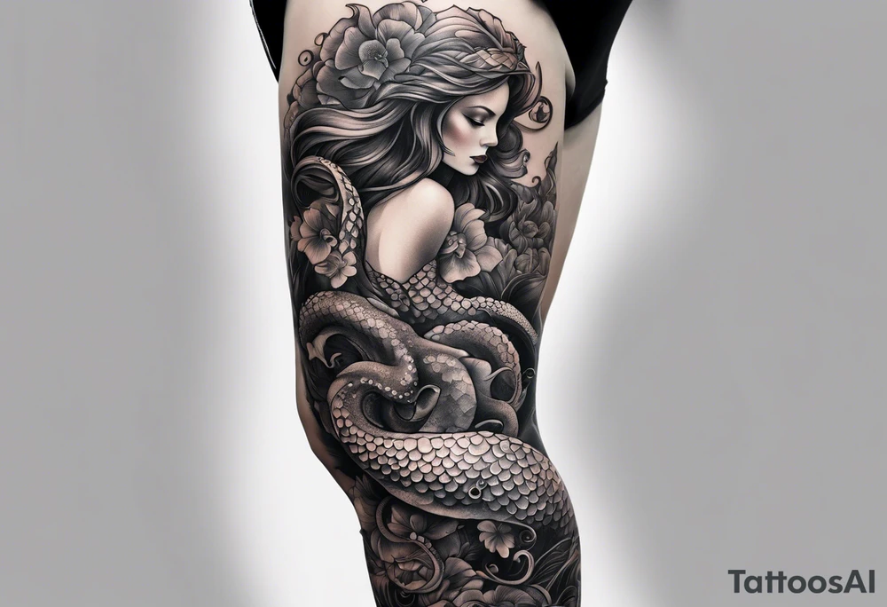 Leg sleeve with mermaid and octopus tattoo idea