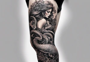 Leg sleeve with mermaid and octopus tattoo idea