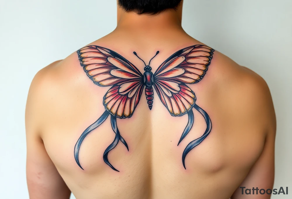 ethereal butterfly with flowing silk ribbons in moonlight tattoo idea