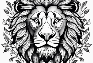 Lion face with leaves tattoo idea