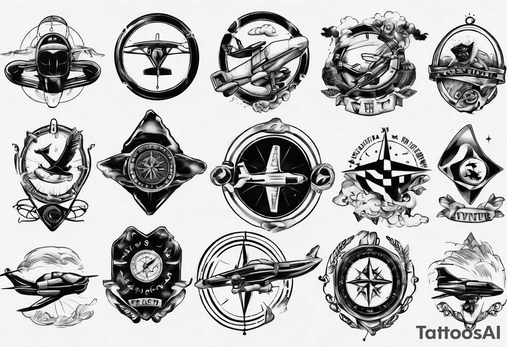 skydiving, shooting guns, compass, adventure tattoo idea