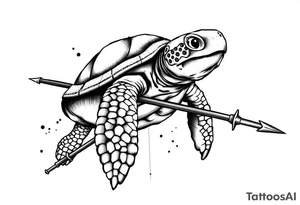 Turtle holding a trident tattoo idea