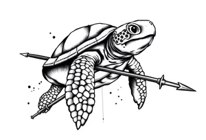 Turtle holding a trident tattoo idea