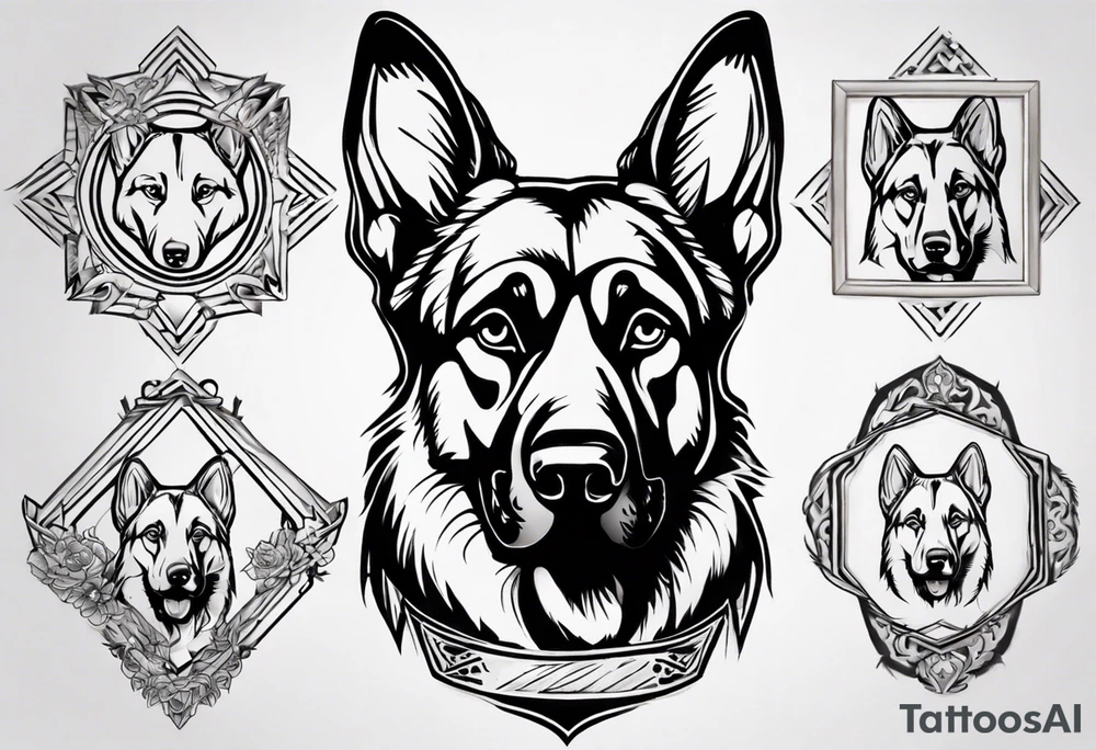 German Shepherd with frame tattoo idea