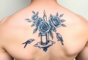 Blue roses and candles, water, birds tattoo idea