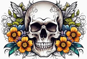 skull with flowers growing on it tattoo idea