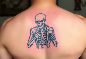 evil skeleton in clothes getting drunk tattoo idea