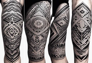 Full leg sleeve and tribal and geometric tattoo idea