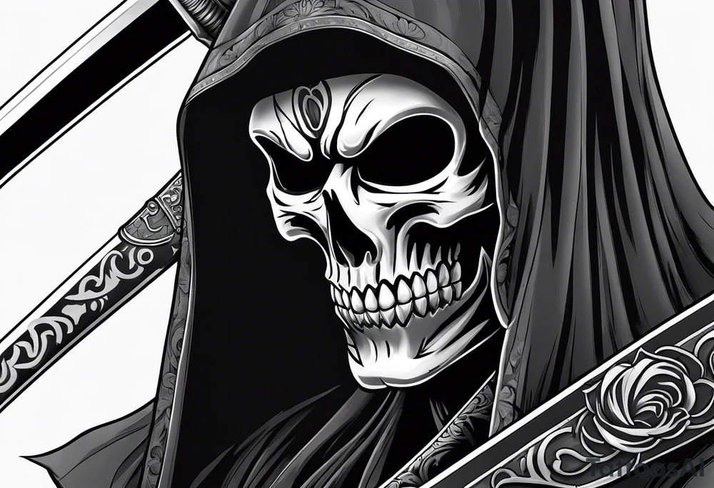 katana with grim reaper tattoo idea