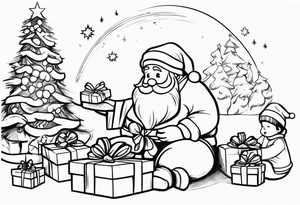 Santa giving gifts to kids tattoo idea