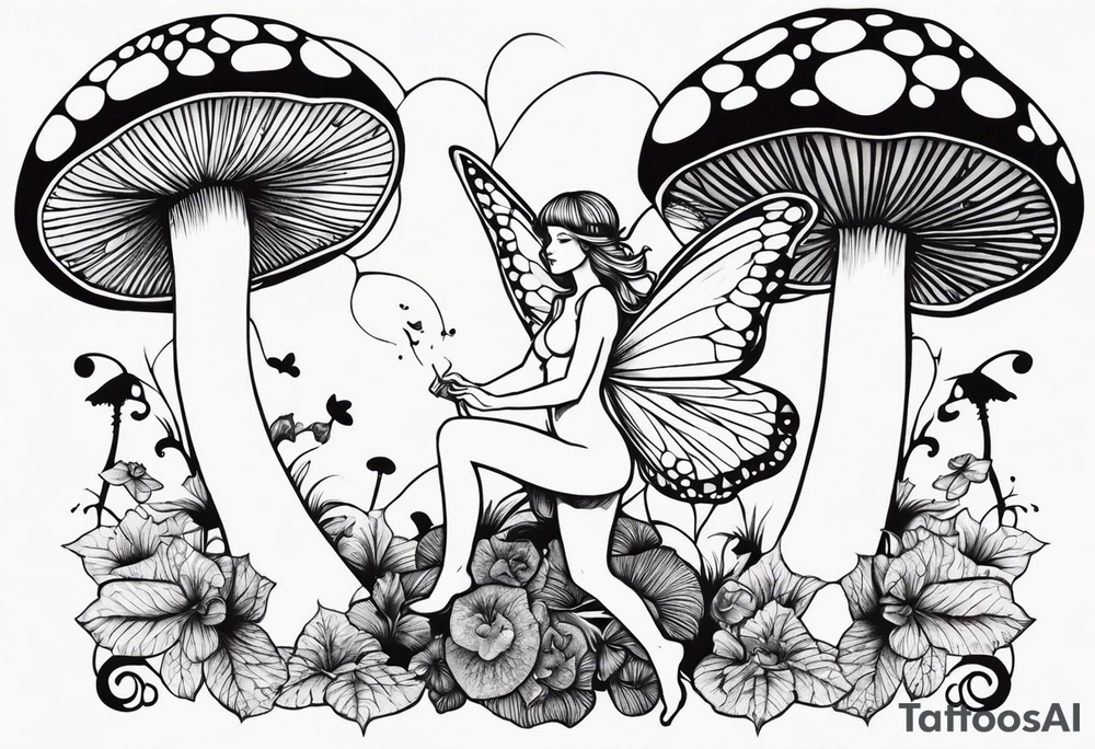 fairy on mushroom tattoo idea