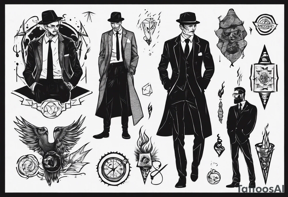 A man wearing a suit and an overcoat tattoo idea