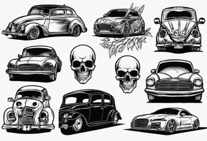 Skull on hood of car tattoo idea