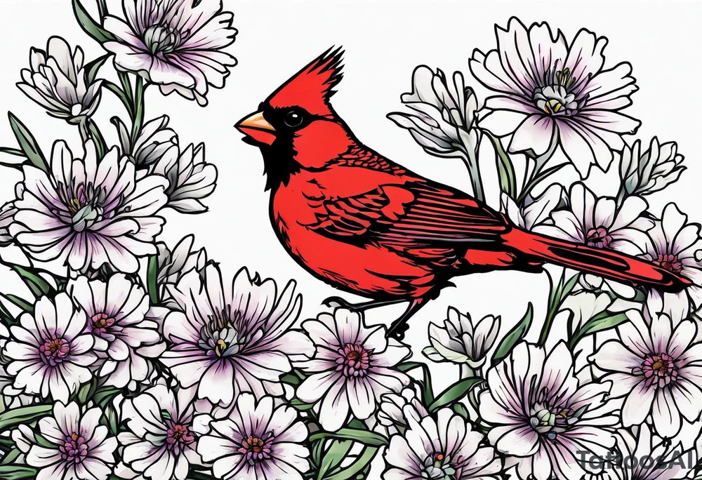 Aster flowers - sea rocket flowers with a cardinal around the words Dad tattoo idea