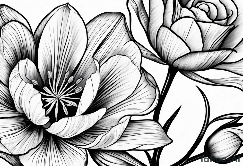 One tulip & one rose tattoo idea