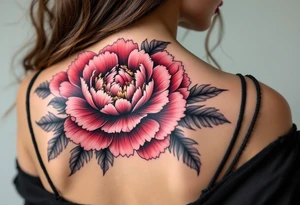 A large peony flower in shades of red and purple with bold black outlines. tattoo idea