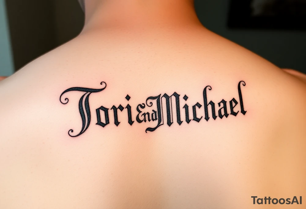 The names Tori and Michael in old English tattoo idea