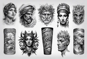 photorealistic greek sleeve tattoo idea