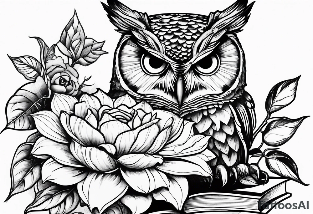 Sunflower, camera, book, owl, flower rose tattoo idea