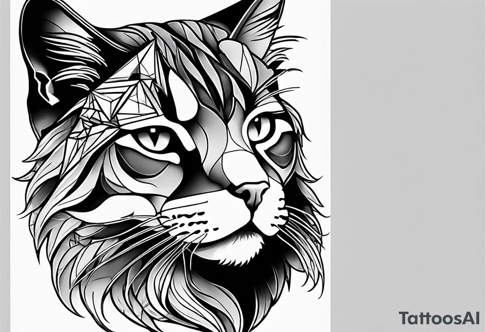 cat in shape of triangle tattoo idea