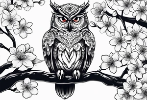 Owl and cherry blossoms tattoo idea