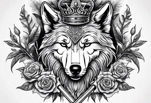 Create a vision of arm tattoo sleeve with combination of sword, crown, tree and three wolves to represent clients family roots tattoo idea